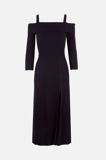 GANNI ribbed knit off-the-shoulder dress Woman