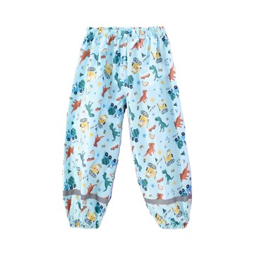 兒童透氣防水雨褲 防潑水牛津紡布 PU防水膠層 滿印藍恐龍車車  藍色  XXL(130~145cm)