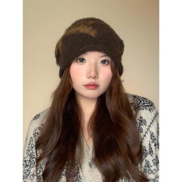 秋冬季提花蝴蝶結拉毛帽女保暖護耳套頭冷帽潮韓版時尚新款針織帽