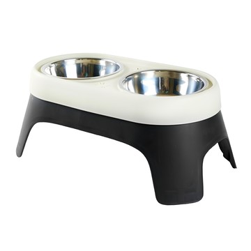 撞色高架護頸不鏽鋼飼料碗  黑色 + 米色  1個