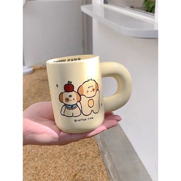 韓風ins奶呼呼可愛小狗生日快樂胖嘟嘟陶瓷杯馬克杯水杯早餐杯