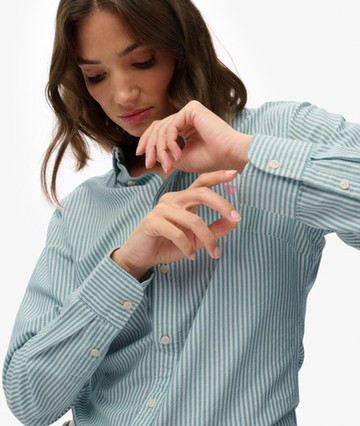 Superdry Women's Slim Oxford Button Down Long Sleeve Shirt Green Size: 4