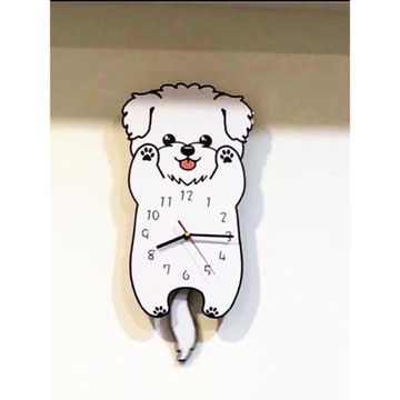 可愛比熊狗狗掛鐘壁鐘 創意狗狗時鐘 靜音個性卡通兒童房掛鐘表