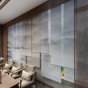 新中式窗簾卷簾升降客廳隔斷簾拉卷式中式山水掛簾陽臺遮陽遮光簾