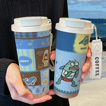 ⭐️臻選好物⭐️比奇堡居民塗鴉保溫杯 比奇堡的居民們水杯咖啡杯 學生水杯喝水杯 辦公杯 不鏽鋼吸管雙飲大容量咖啡水杯