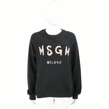 MSGM 卡其字母毛圈襯裡黑色棉質長袖運動衫 大學T(女款)
