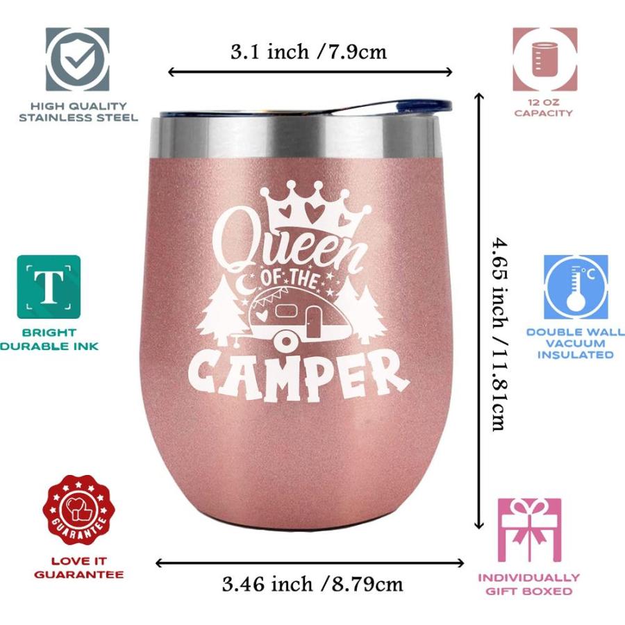 Joyloce Queen Of The Camper Wine Tumbler Camping Coffee Mug Cup Women Campe