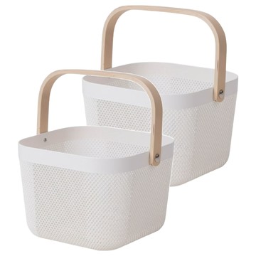 木柄塑料鐵件手提籃  長24.6 x寬24.2x高18.2 cm ±5%  白色  2個