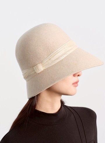 復古輪廓羊毛緞帶寬帽