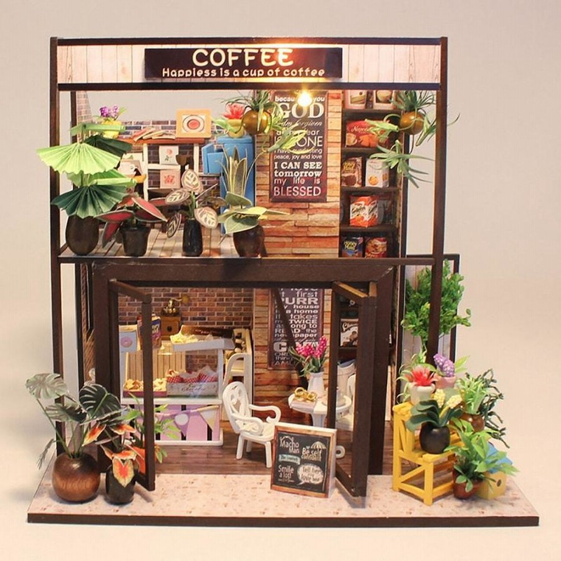 ドールハウス ミニチュア 手作りキット 植物たくさんのコーヒー屋さん 