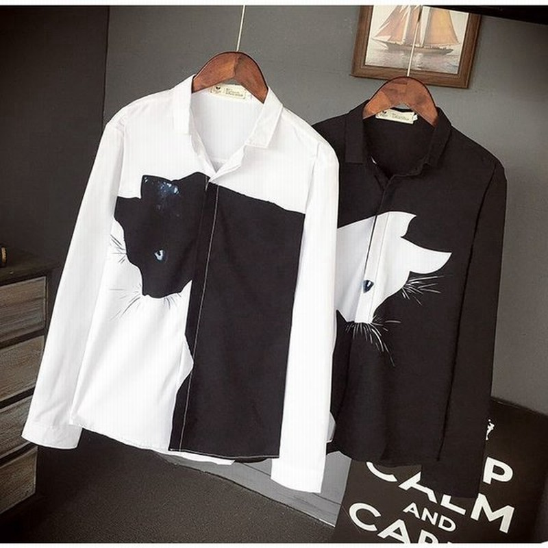 カジュアルシャツ シャツ メンズ トップス 長袖 猫 秋 お洒落 おしゃれ ブラック ホワイト 可愛い 通販 Lineポイント最大0 5 Get Lineショッピング