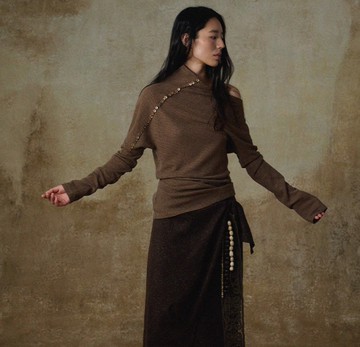 【蝙蝠袖】新中式復古 針織條紋上衣