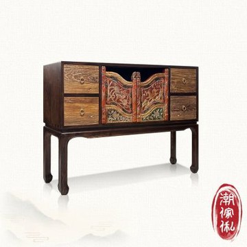 【C est Chic】翠屏鸞四抽雙門實木雕刻玄關櫃(半老件90年)-幅120cm W120*D30*H90 cm