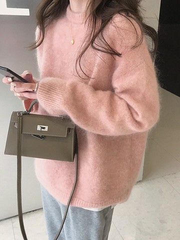 年新款慵懶風浣熊絨蜜桃粉色毛衣女秋冬加厚上衣寬松外穿爆款