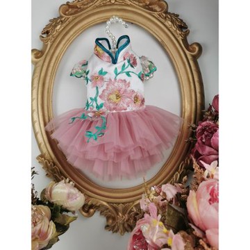 芙蓉花高腰寵物旗袍泰迪比熊裙子秋冬貓狗唐裝寵物紗裙母狗連衣裙