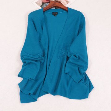 歐美原單尾貨春秋長袖薄款顯瘦外搭大碼披肩開衫簡約女針織肥胖裝