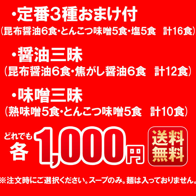 選べる ラーメンスープ 北海道 詰め合わせ 16食 北海道 送料無料 ３種×５食 おまけ付 しょう油 醤油 みそ 味噌 塩 ※スープのみです  ポッキリ  1000円