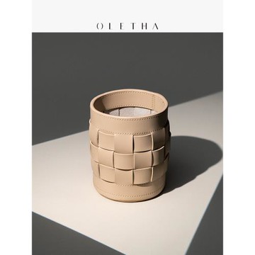 OLETHA簡約高檔皮質客廳茶幾擺件家用桌面整理籃遙控雜物收納筒