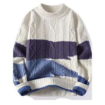 撞色半高領男士毛衣秋冬季潮牌寬松上衣加厚針織衫慵懶風保暖線衣