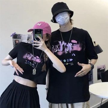 情侶T恤 休閒 日系 情侶裝 五分袖T恤 韓版 男女同款 T恤 寬鬆 短袖 情侶T恤 春夏