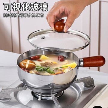 316不銹鋼胡桃木柄小鍋日式料理小鍋學生宿舍料理鍋家用拌飯湯鍋