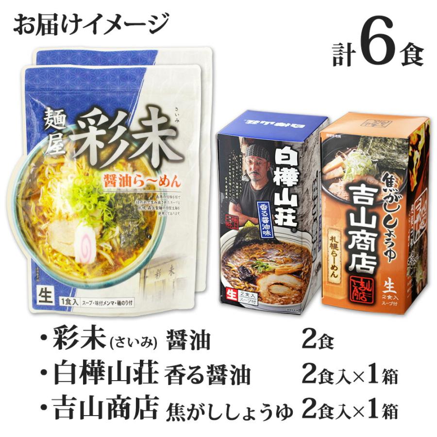 御歳暮 北海道 人気店 ラーメンセット 醤油 3種6食 食べ物 麺屋彩未 白樺山荘 吉山商店 ご当地ラーメン ギフト セット プレゼント