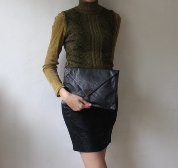 FOAK古著 義大利Krizia黑色蜥蜴皮紋古董手拿包