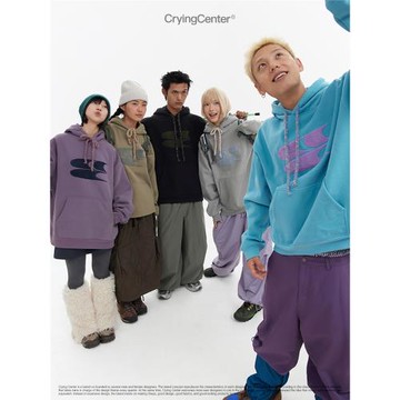 CryingCenter 秋冬連帽毛巾繡logo彩點抽繩加絨加厚衛衣 哭喊中心