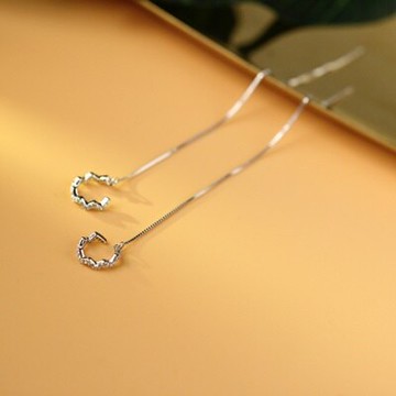 925純銀耳環鑲鑽耳飾-日韓時尚長款波浪女飾品73qo38【獨家進口】【米蘭精品】