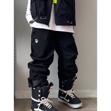 John snow滑雪褲女款男單雙板闊腿寬松工裝防水防風保暖耐磨黑色