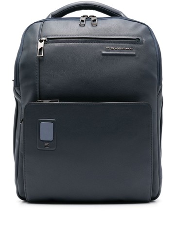 PIQUADRO - Akron logo-lettering leather backpack - men - Metal/Polyester/Leather/Aluminium - One Size - Blue