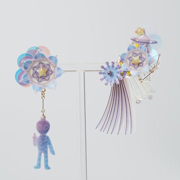 【接單訂製】外星人花朵 宇宙主題 月亮造型耳環／耳夾