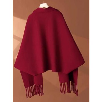 斗篷旗袍披肩女春秋冬季2024新款羊毛披風婚禮媽媽針織外搭女紅色