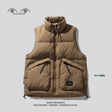 山系焦糖咖色優質90鴨絨加厚羽絨馬甲男士冬季保暖工裝背心外套-Misaki精品