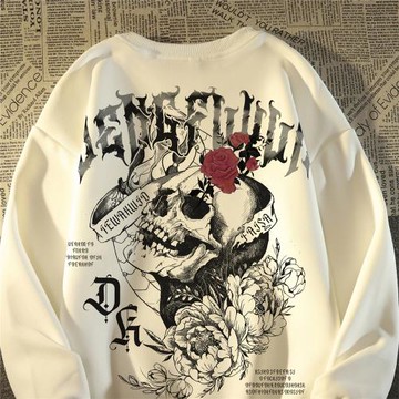 歐美復古街頭哥特字母骷髏頭衛衣女男春秋美式高街oversize外套薄