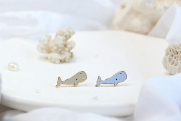 抹香鯨 Sperm whale 海洋生物 夾式耳環 生日禮物 紙盒包裝