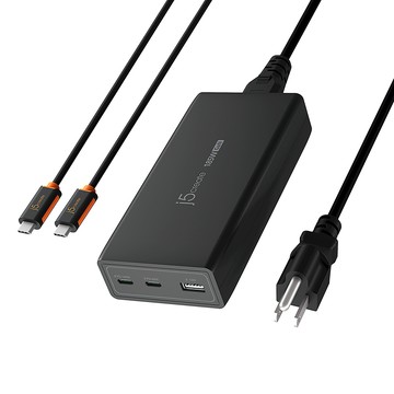 j5create 185W PD3.1 Gan 3孔桌上型快速充電器(黑)- 支援MacBook 140W快充 送240W充電線 JUP37185