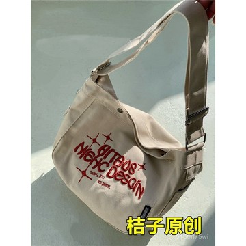 限時搶購💛帆布包💛日係ins簡約帆布包大容量單肩斜挎包包女 小衆刺繡學生百搭託特包