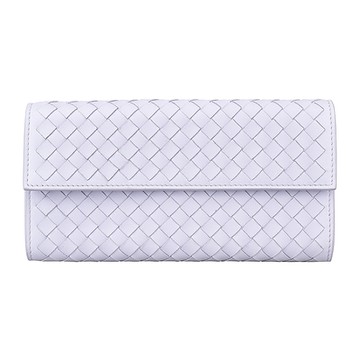 BV BOTTEGA VENETA 寶緹嘉 經典編織造型8卡小羊皮釦式長夾(展示品/薰衣草灰)