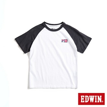 EDWINx FILA聯名 童裝 經典主義拉克蘭袖拚接色短袖T恤-黑色