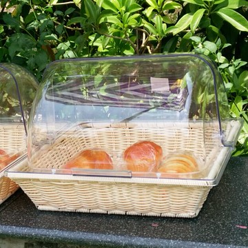 帶蓋仿藤編面包水果托盤長方形水果盤面包籃筐透明罩時尚創意
