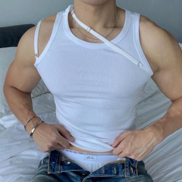 夏季莫代爾純色寬肩背心男潮運動透氣汗衫修身韓版打底衫無袖上衣