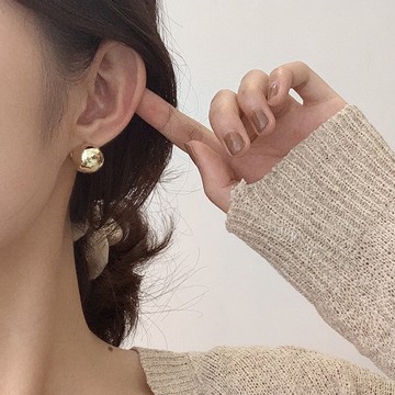 現貨-純銀定制高保色百搭簡約圓球耳圈女韓國ins冷淡風耳環新款潮-C669