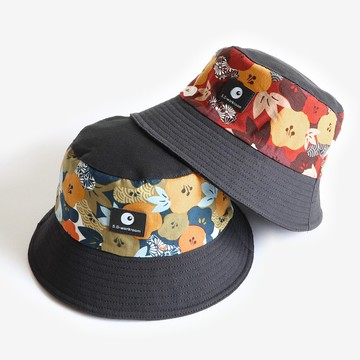 撞色花黑雙面漁夫帽