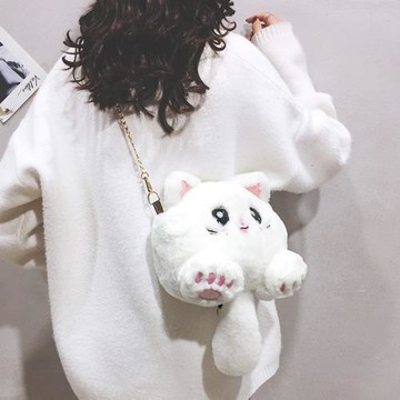 日系可愛少女卡通貓咪軟妹萌鏈條小清新毛絨絨單肩斜挎包學生小包