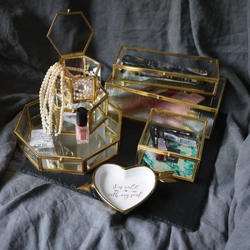 W1962出口歐美金屬邊框玻璃首飾收納盒／化妝品收納/桌面整理盒