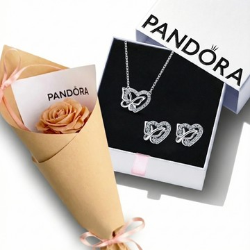 限量贈永生花束🌹 【Pandora官方直營】心織蝶舞項鏈/耳環套組-925銀。品牌禮物盒加購。生日禮物。紀念日。情人節禮物 [客製化卡片]