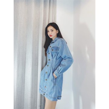 2025春秋新款lisa同款連衣裙女氣質法式收腰顯瘦設計感牛仔短裙子