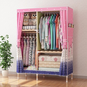 簡易衣柜組裝實木布衣柜家用拆裝收納柜臥室出租房用現代簡約衣櫥