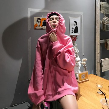 秋裝氣質百搭字母連帽加絨衛衣休閑圓領寬松顯瘦中長款上衣女1入